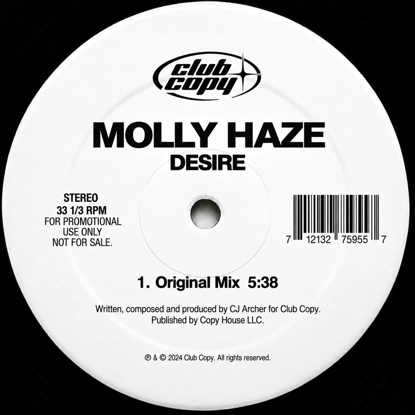 DESIRE — white vinyl Club Copy promo label artwork