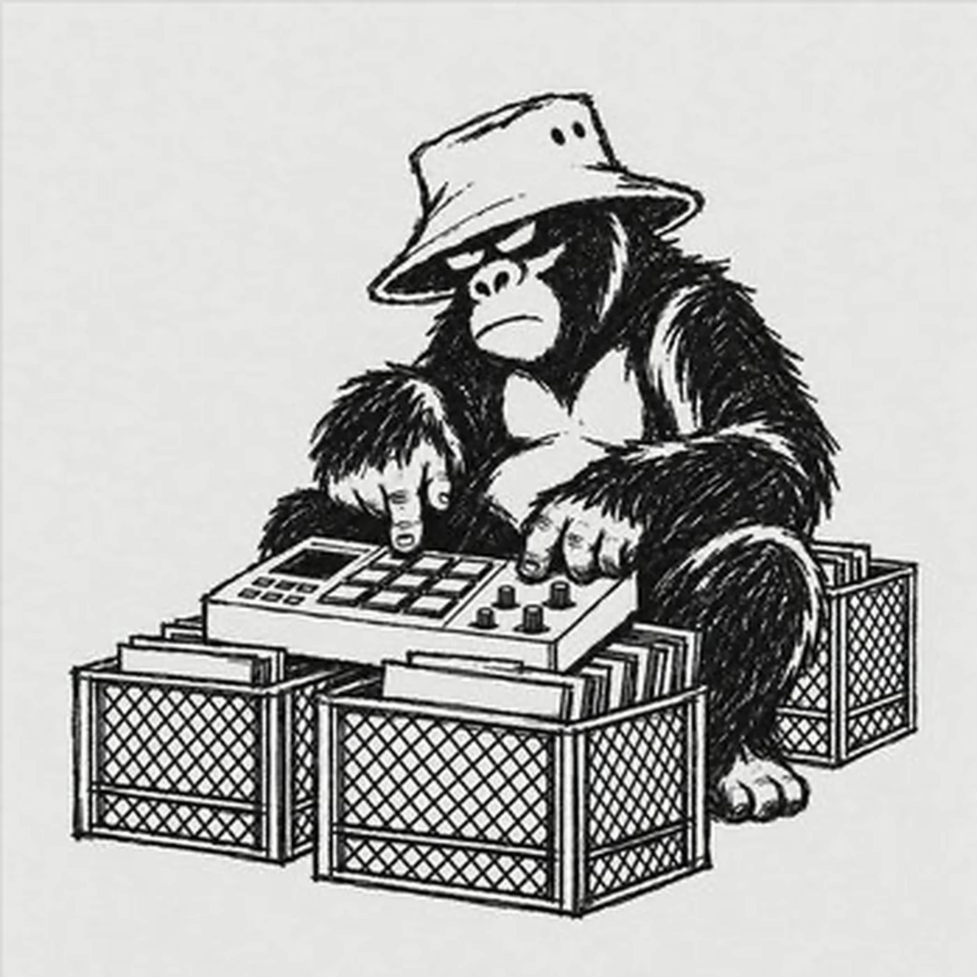 Gorilla (Molly’s Hazy Edit) — gorilla at the sampler, crates of vinyl