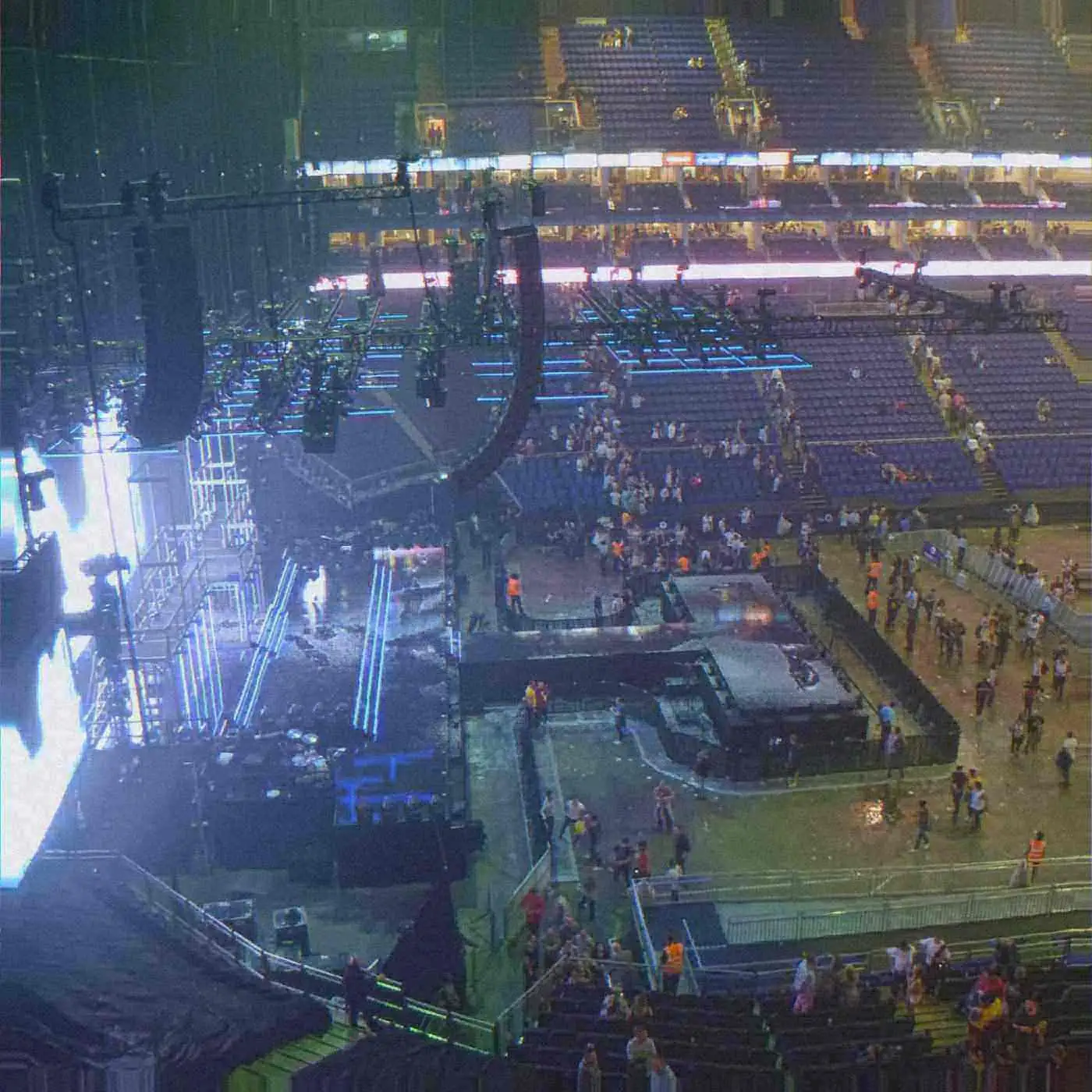 An empty arena from above, stage lights still on. Photo: Richard West, CC BY-SA 2.0.