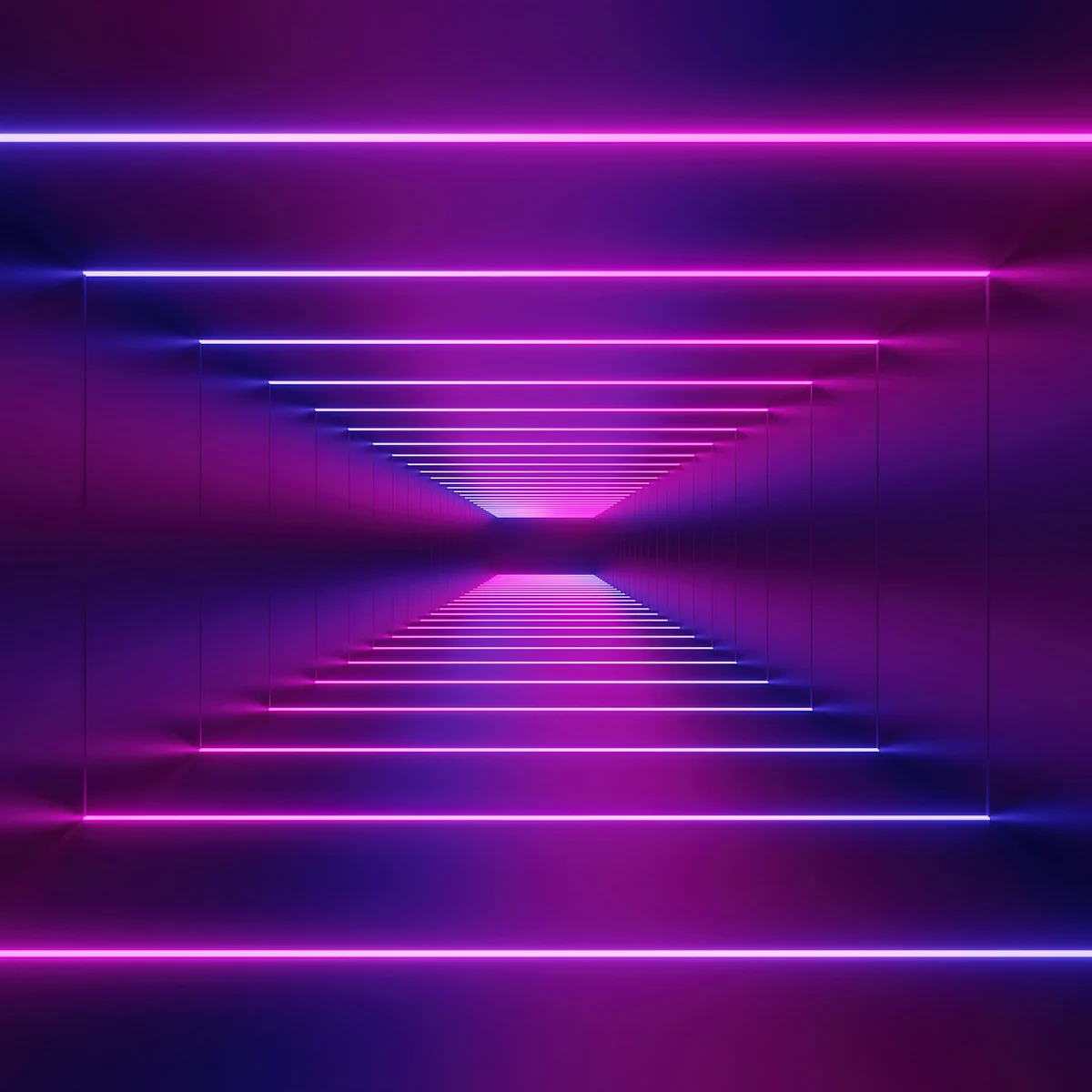 Empty neon corridor in pink and blue light, no people. Render: Wizarto Pro, Unsplash License.